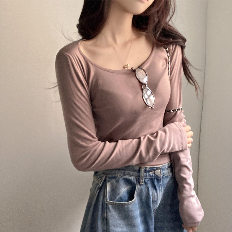 슈가 말랑 유넥 기모 긴팔 티셔츠 브라운