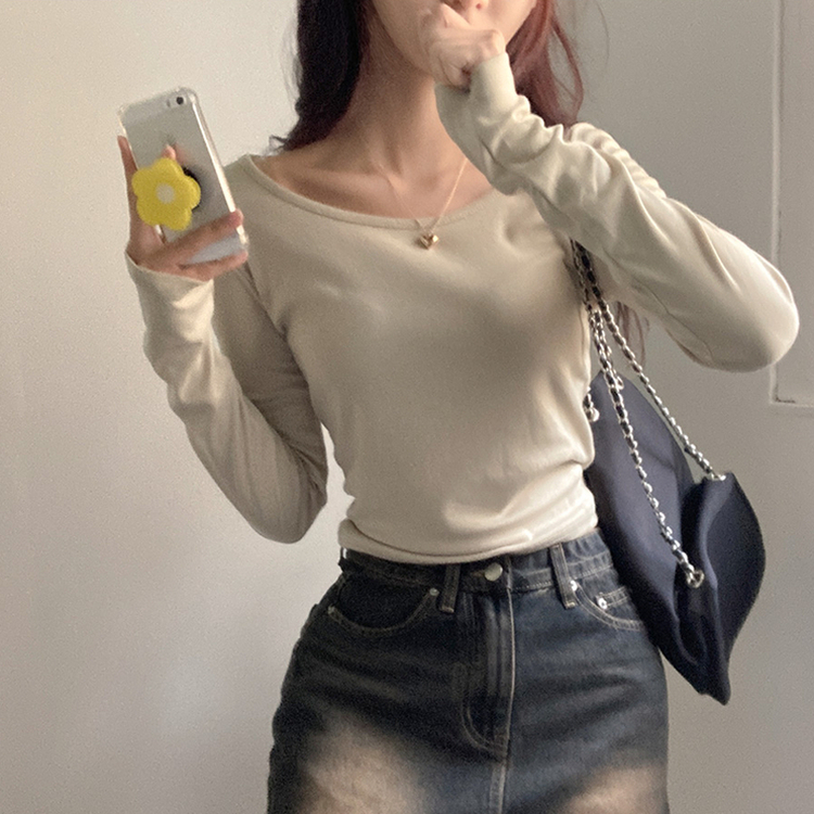 슈가 말랑 유넥 기모 긴팔 티셔츠 올리브