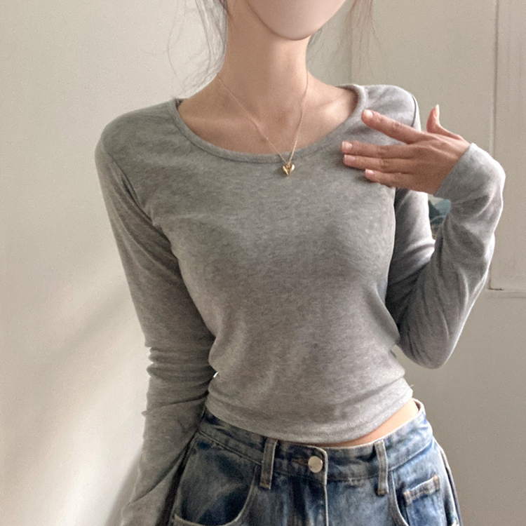 슈가 말랑 유넥 기모 긴팔 티셔츠 그레이