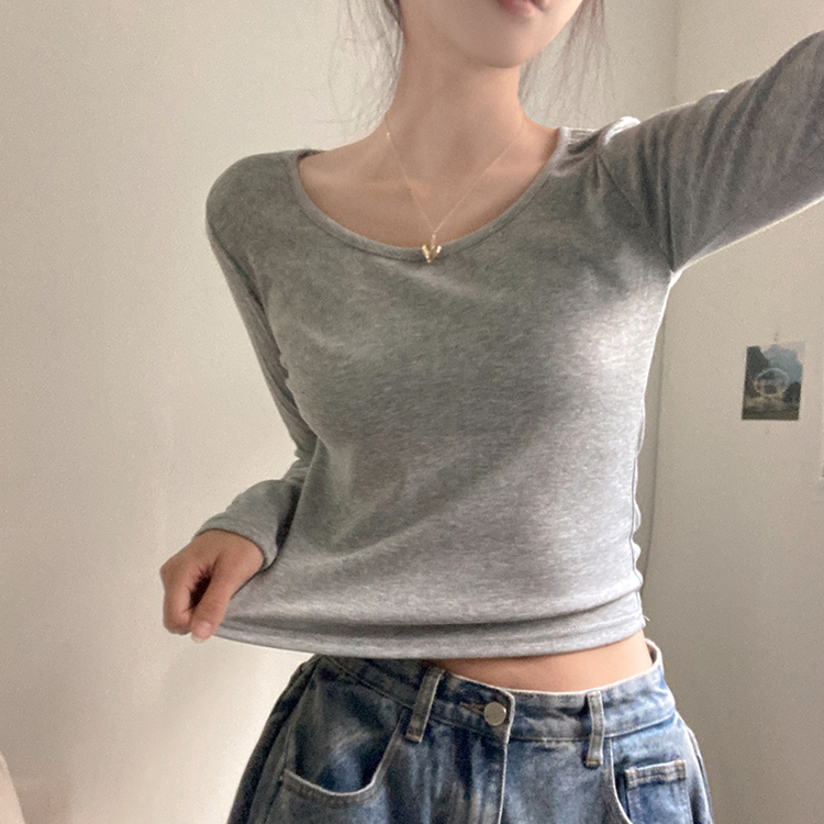 슈가 말랑 유넥 기모 긴팔 티셔츠 그레이