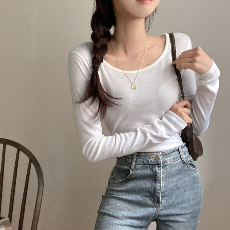 슈가 말랑 유넥 기모 긴팔 티셔츠 화이트