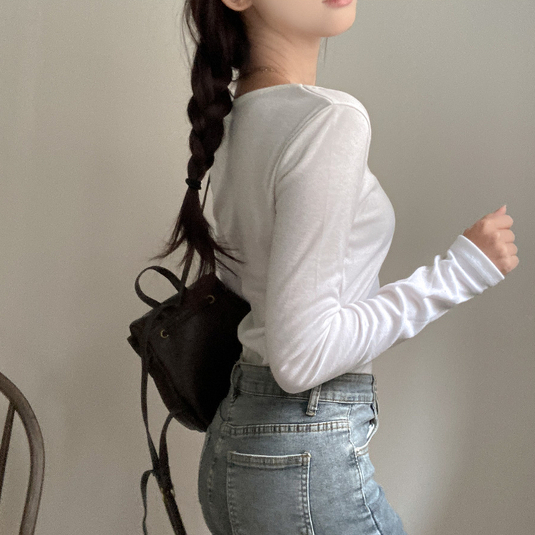 슈가 말랑 유넥 기모 긴팔 티셔츠 화이트