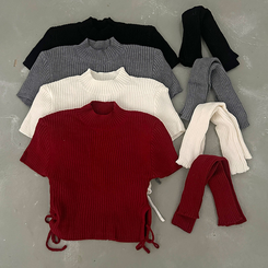 스토커 반목 반팔 골지 옆셔링 리본 트임 워머 세트