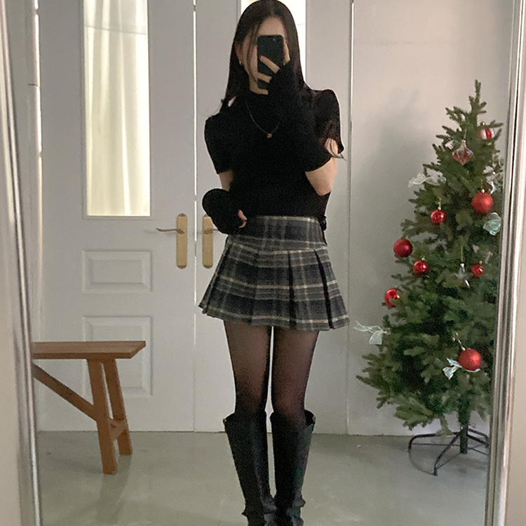 스토커 반목 반팔 골지 옆셔링 리본 트임 워머 세트 블랙