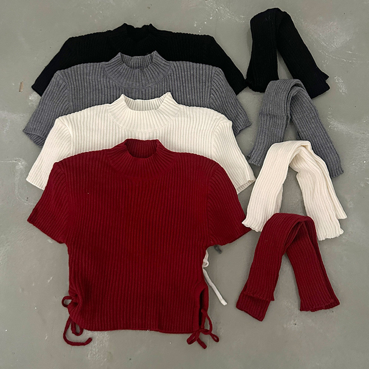 스토커 반목 반팔 골지 옆셔링 리본 트임 워머 세트