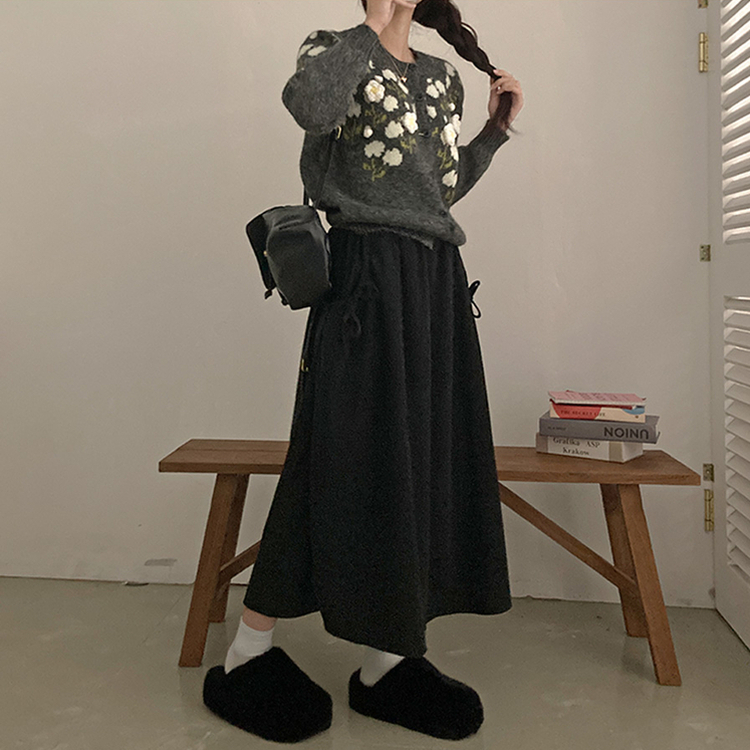 혜교 뜨개 포근 입체 꽃 자수 가디건 차콜