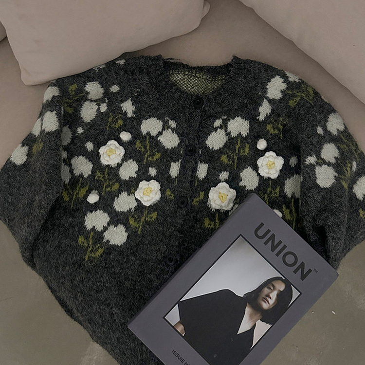 혜교 뜨개 포근 입체 꽃 자수 가디건