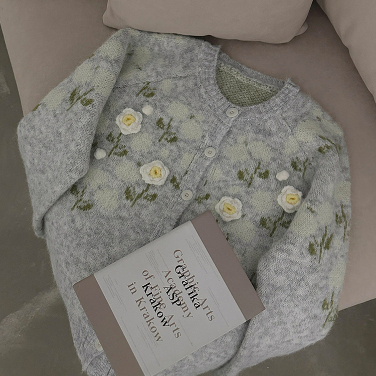 혜교 뜨개 포근 입체 꽃 자수 가디건