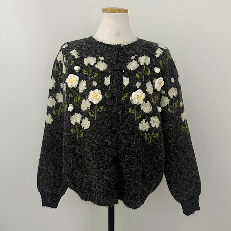 혜교 뜨개 포근 입체 꽃 자수 가디건