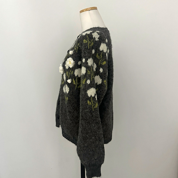 혜교 뜨개 포근 입체 꽃 자수 가디건
