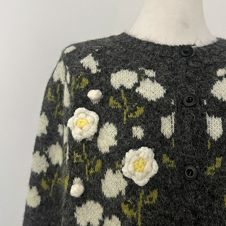 혜교 뜨개 포근 입체 꽃 자수 가디건