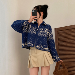 렛잇스노우 눈꽃 노르딕 투웨이 니트 집업 점퍼 네이비