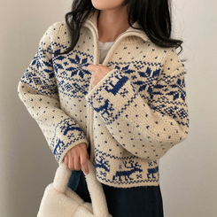 렛잇스노우 눈꽃 노르딕 투웨이 니트 집업 점퍼 베이지