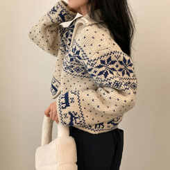 렛잇스노우 눈꽃 노르딕 투웨이 니트 집업 점퍼 베이지