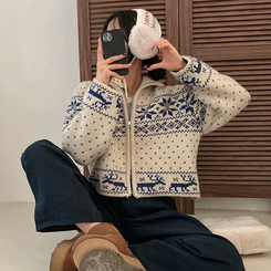 렛잇스노우 눈꽃 노르딕 투웨이 니트 집업 점퍼 베이지