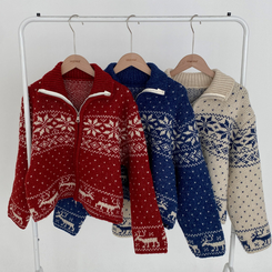 렛잇스노우 눈꽃 노르딕 투웨이 니트 집업 점퍼