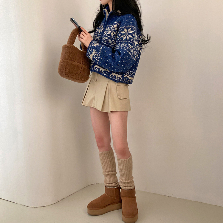 렛잇스노우 눈꽃 노르딕 투웨이 니트 집업 점퍼 네이비