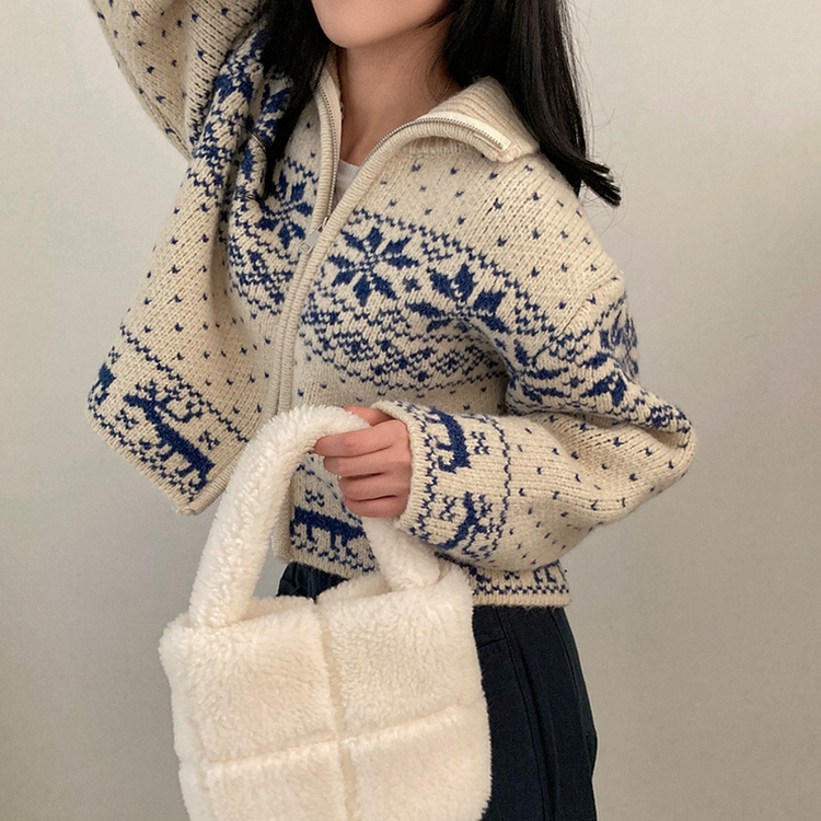 렛잇스노우 눈꽃 노르딕 투웨이 니트 집업 점퍼 베이지