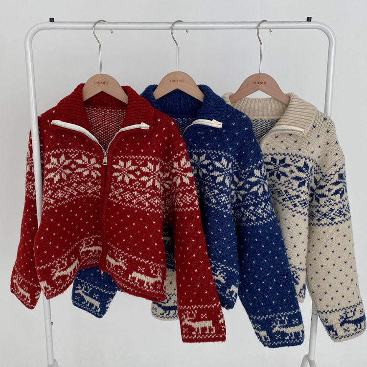 렛잇스노우 눈꽃 노르딕 투웨이 니트 집업 점퍼