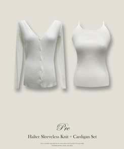 【SET】ホールターキャミソールニット カーディガン(5color)
