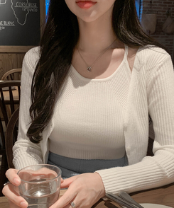 【SET】ホールターキャミソールニット カーディガン(5color) IVORY