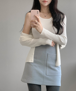 【SET】ホールターキャミソールニット カーディガン(5color) IVORY