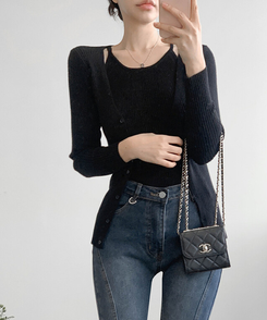 【SET】ホールターキャミソールニット カーディガン(5color) BLACK
