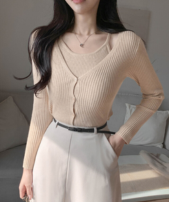 【SET】ホールターキャミソールニット カーディガン(5color) BEIGE