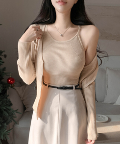 【SET】ホールターキャミソールニット カーディガン(5color) BEIGE