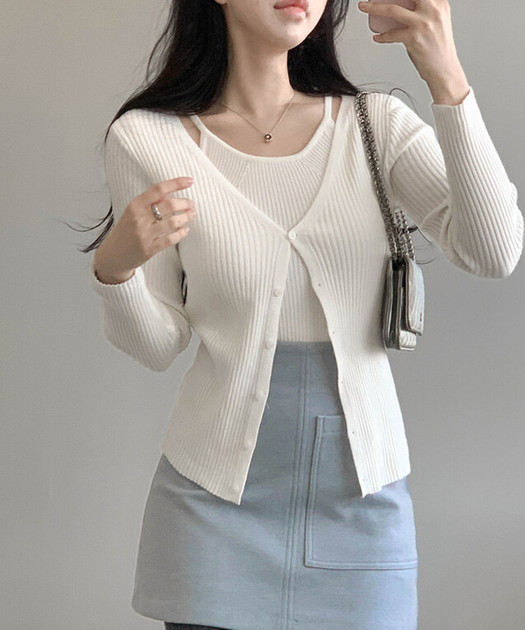 【SET】ホールターキャミソールニット カーディガン(5color) IVORY