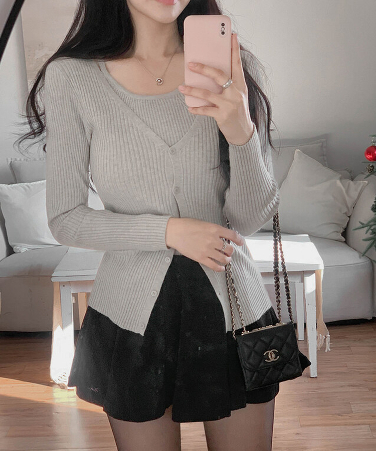 【SET】ホールターキャミソールニット カーディガン(5color) GRAY