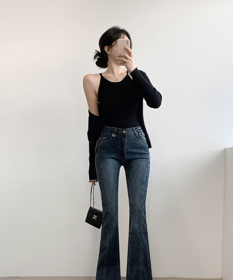 【SET】ホールターキャミソールニット カーディガン(5color) BLACK