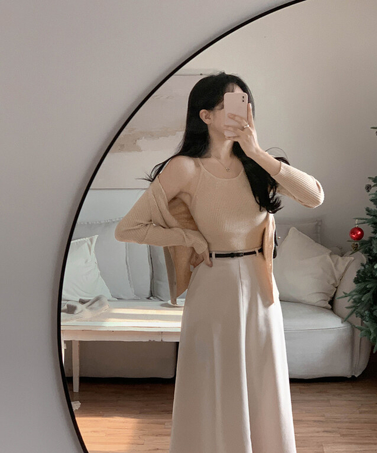 【SET】ホールターキャミソールニット カーディガン(5color) BEIGE
