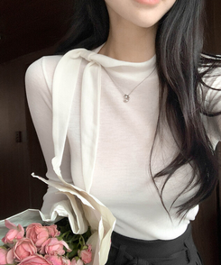 シャーリング長袖Tシャツ IVORY