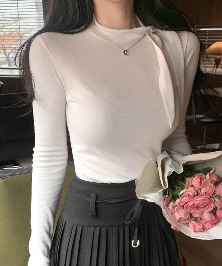 シャーリング長袖Tシャツ IVORY