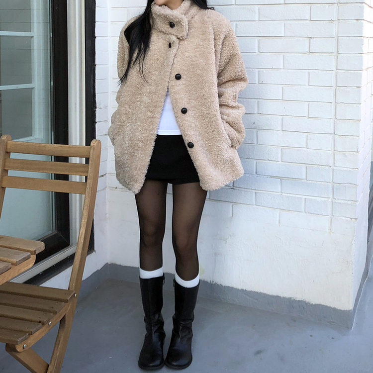 ハイネックウールボアムスタンジャケット BEIGE