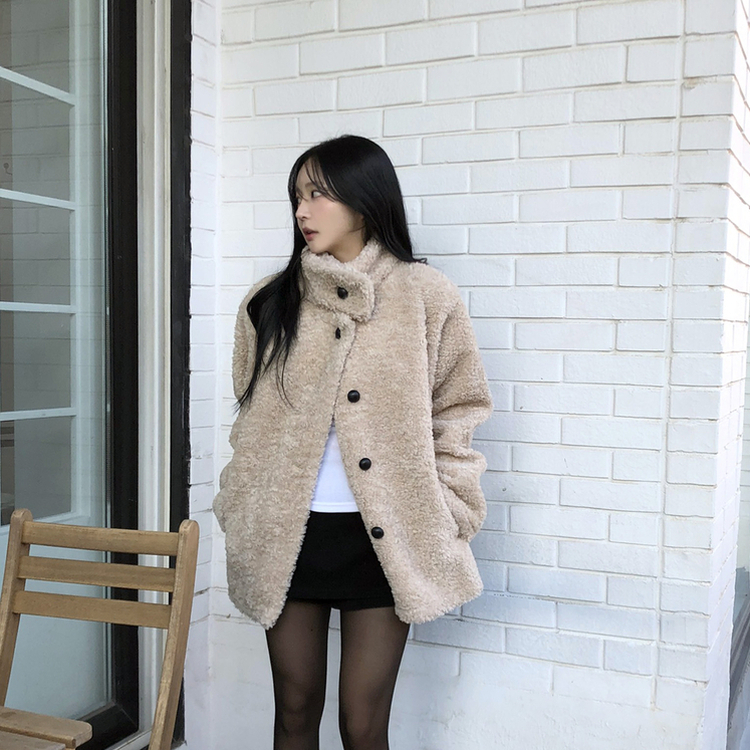 ハイネックウールボアムスタンジャケット BEIGE