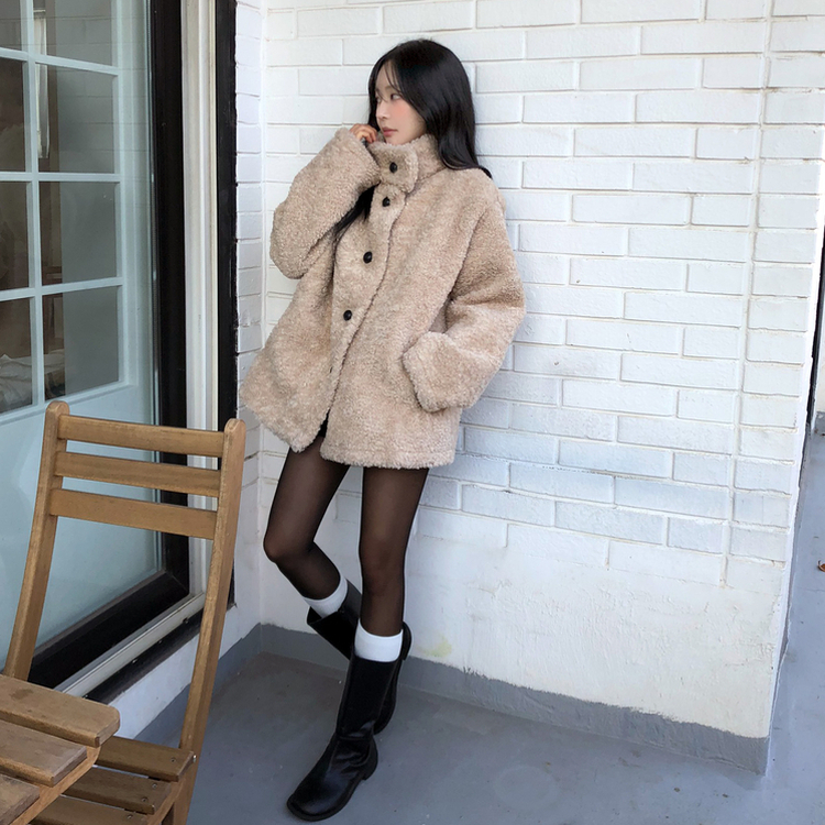 ハイネックウールボアムスタンジャケット BEIGE