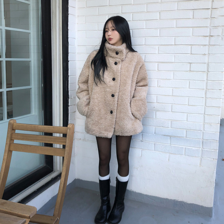 ハイネックウールボアムスタンジャケット BEIGE