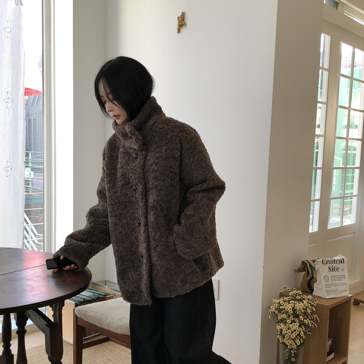 ハイネックウールボアムスタンジャケット BROWN