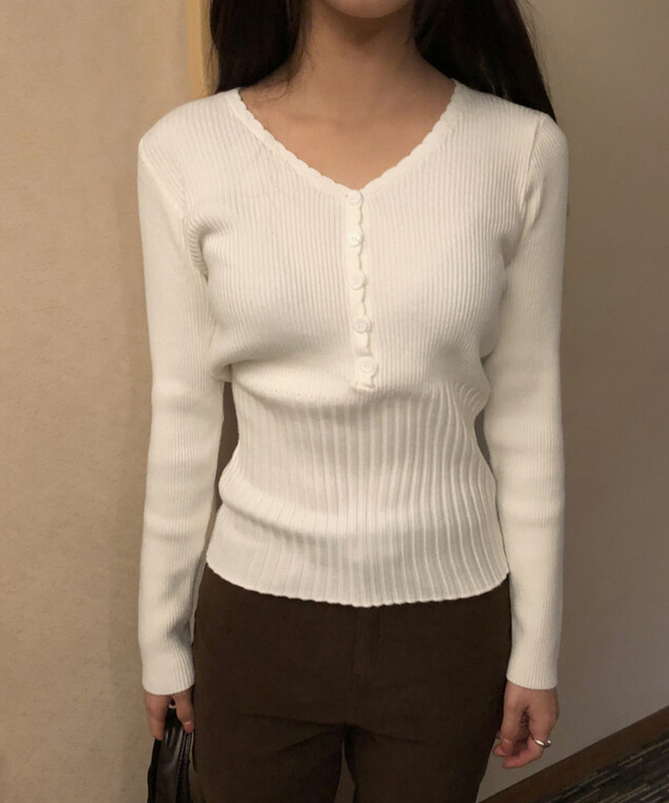 リブレースVネックニット BEIGE