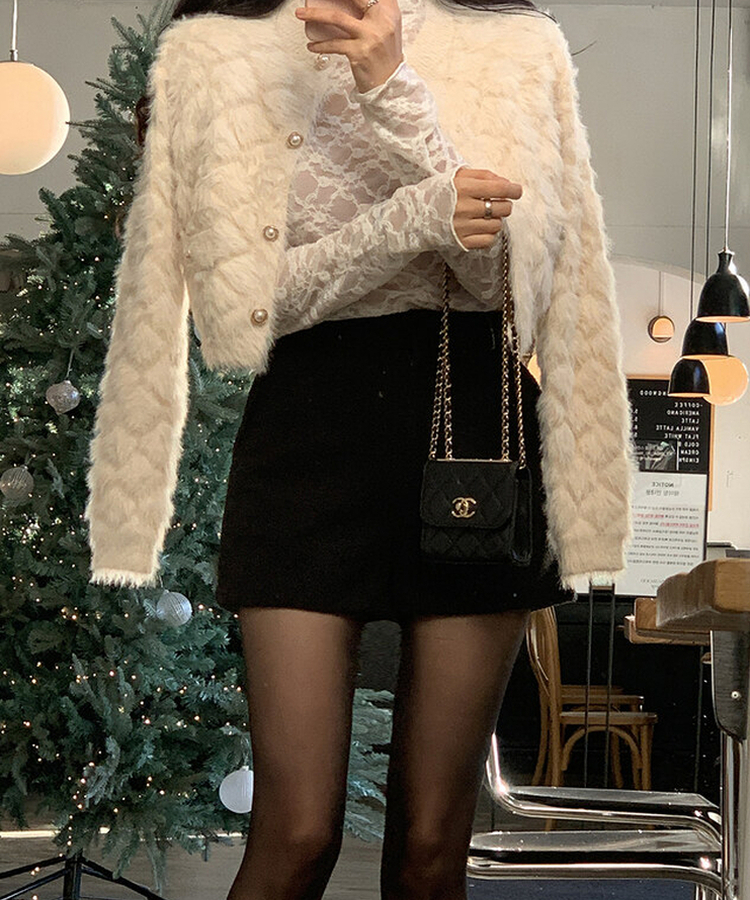 真珠ファーカーディガン BEIGE