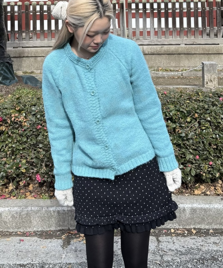 도트 러플 니트 미니 스커트 블랙