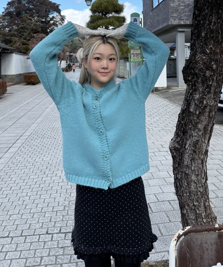 도트 러플 니트 미니 스커트 블랙