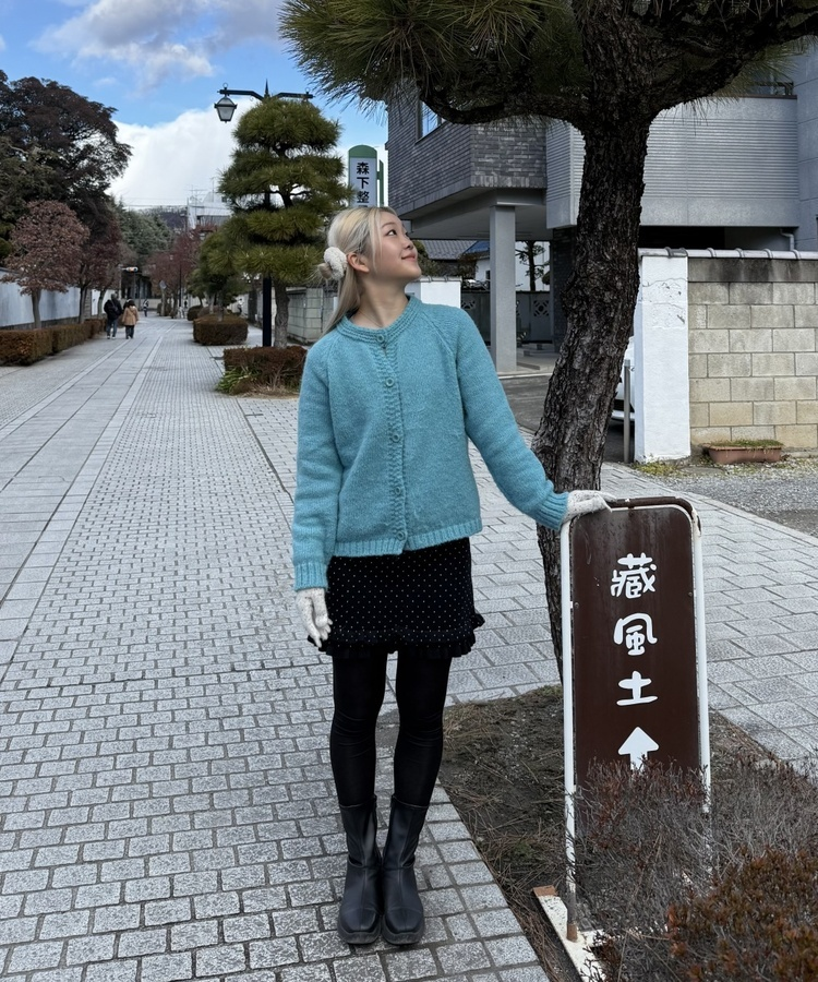 도트 러플 니트 미니 스커트 블랙