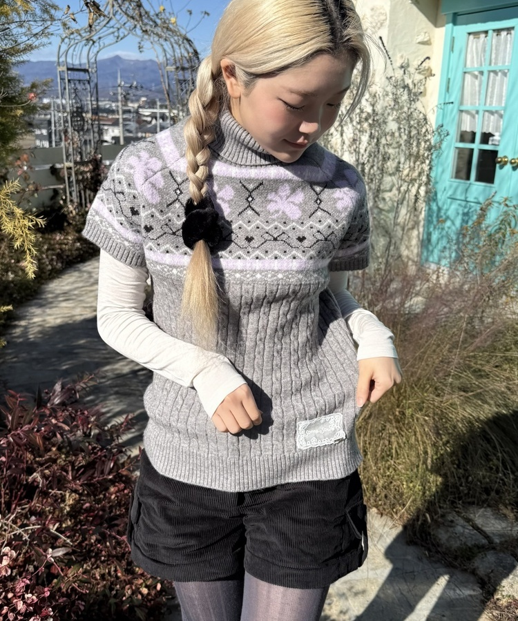 레이어드 반팔 폴라 니트 먹색