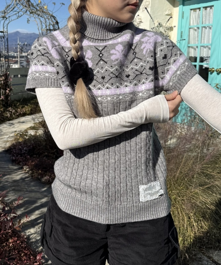 레이어드 반팔 폴라 니트 먹색