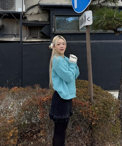 프렌치 알파카 나그랑 가디건 블루