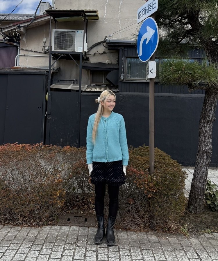 프렌치 알파카 나그랑 가디건 블루