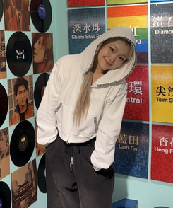 플라워 체크 후드 집업 아이보리